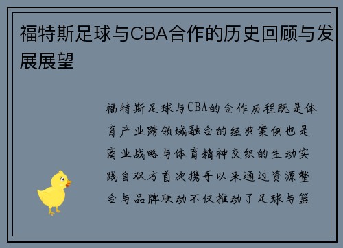 福特斯足球与CBA合作的历史回顾与发展展望